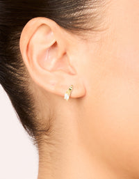 Gold Plated Sterling Silver Cubic Zirconia Navette Cut Huggie Earrings - link has visual effect only