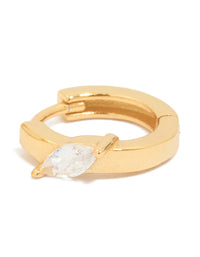 Gold Plated Sterling Silver Cubic Zirconia Navette Cut Huggie Earrings - link has visual effect only