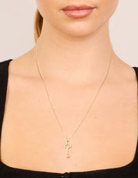 Gold Plated Sterling Silver Cubic Zirconia Key Necklace - link has visual effect only