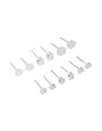 Silver Cubic Zirconia Stud Earrings 6-Pack - link has visual effect only