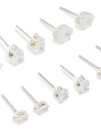 Silver Cubic Zirconia Stud Earrings 6-Pack - link has visual effect only