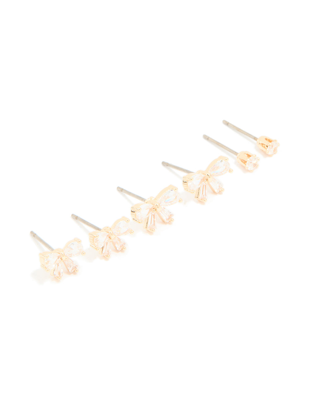 Gold Cubic Zirconia Bow & Classic Stud Earrings 3-Pack