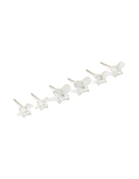 Silver Cubic Zirconia Multi-Sized Butterfly Earrings 3-Pack - link has visual effect only