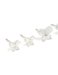 Silver Cubic Zirconia Multi-Sized Butterfly Earrings 3-Pack - link has visual effect only