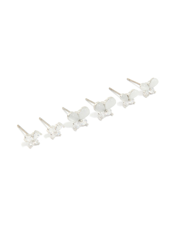 Silver Cubic Zirconia Multi-Sized Butterfly Earrings 3-Pack