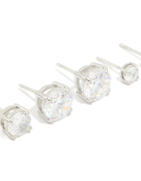 Silver Cubic Zirconia Multi-Sized Stud Earrings 3-Pack - link has visual effect only