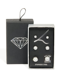 Silver Cubic Zirconia Multi-Sized Stud Earrings 3-Pack - link has visual effect only
