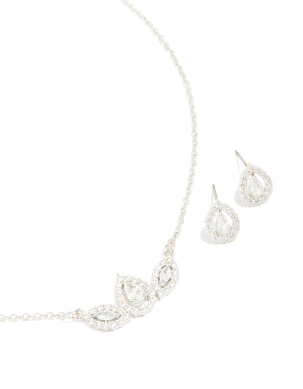 Silver Cubic Zirconia Petal Earrings & Necklace Pack