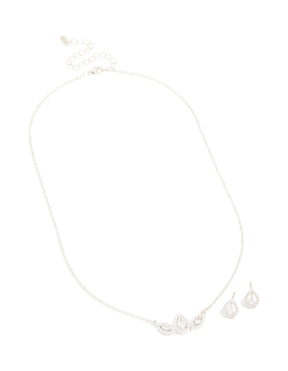 Silver Cubic Zirconia Petal Earrings & Necklace Pack