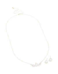 Silver Cubic Zirconia Petal Earrings & Necklace Pack - link has visual effect only