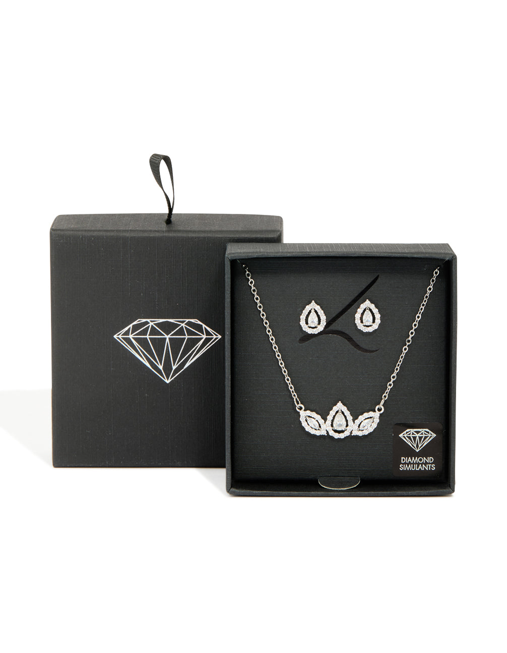 Silver Cubic Zirconia Petal Earrings & Necklace Pack