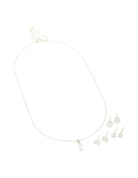 Silver Cubic Zirconia Pendant Necklace & Earrings Set - link has visual effect only