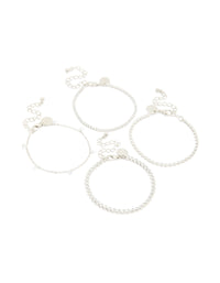 Silver Cubic Zirconia Tennis & Droplet Bracelets 4-Pack - link has visual effect only