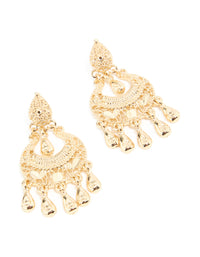 Gold Boho Mini Detailed Drop Earrings - link has visual effect only