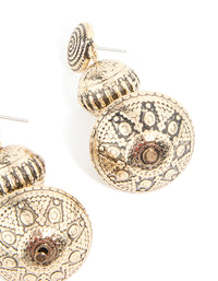 Antique Gold Brown Beaded Graduated Etched Drop Earrings - link has visual effect only