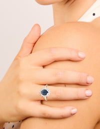 Silver Plated Sapphire Diamante Ova Ring - link has visual effect only