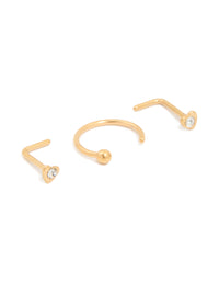 Gold Plated Surgical Steel Heart Nose Rings & Studs 3-Pack - link has visual effect only