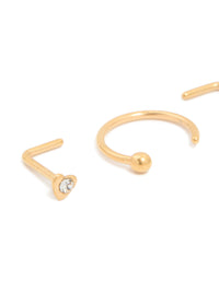 Gold Plated Surgical Steel Heart Nose Rings & Studs 3-Pack - link has visual effect only