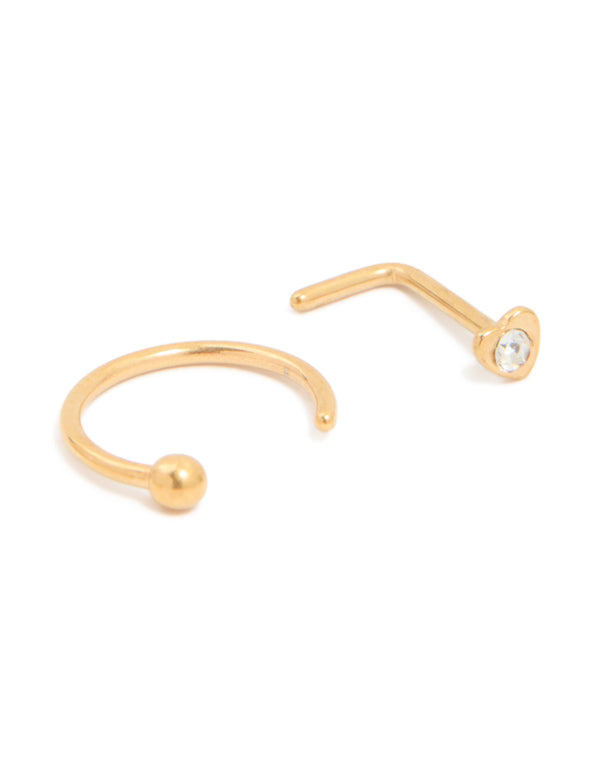 Gold Plated Surgical Steel Heart Nose Rings & Studs 3-Pack
