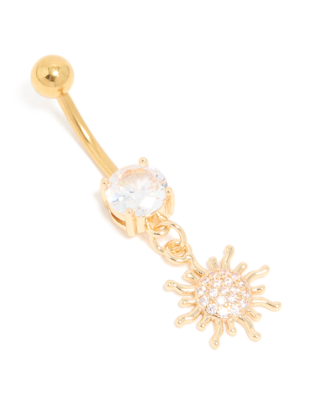 Gold Plated Surgical Steel Cubic Zirconia Circle & Sun Drop Belly Bar