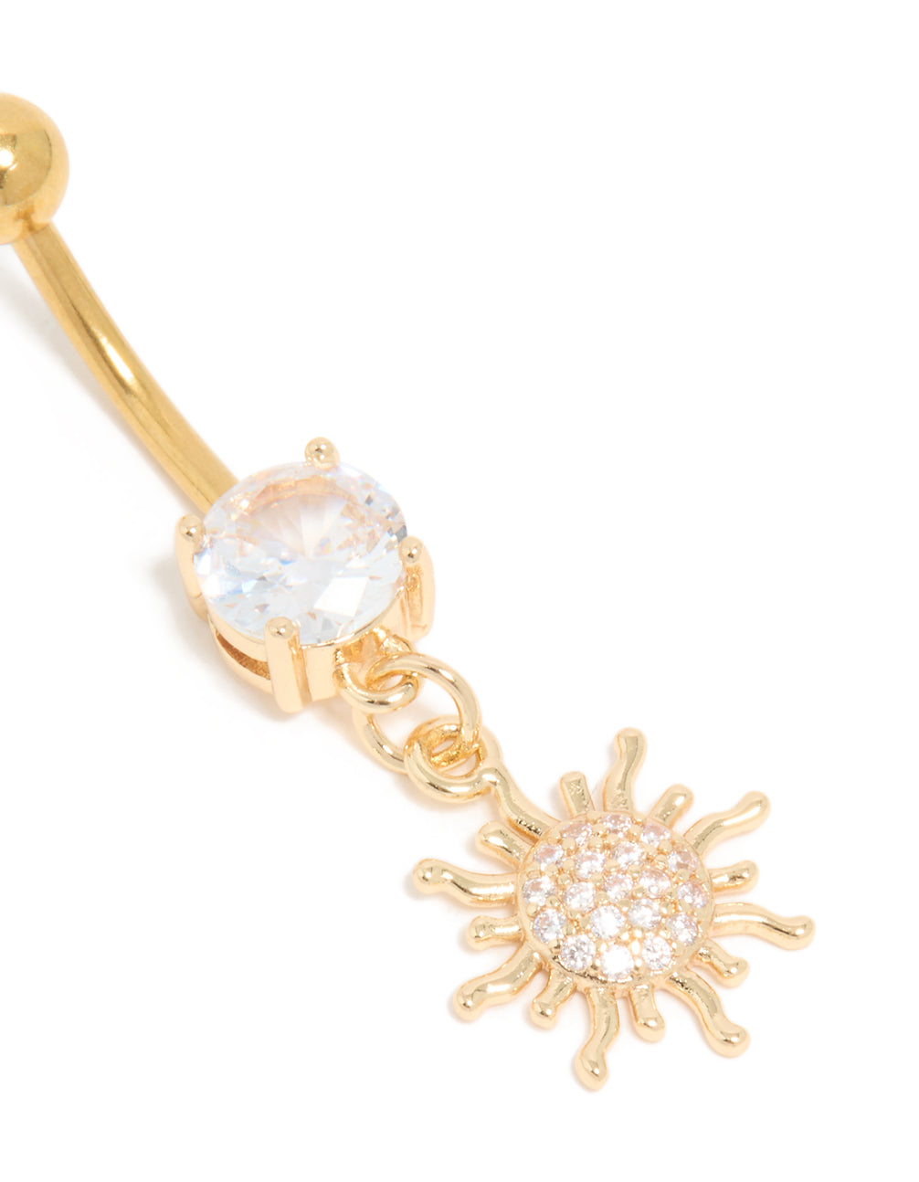 Gold Plated Surgical Steel Cubic Zirconia Circle & Sun Drop Belly Bar