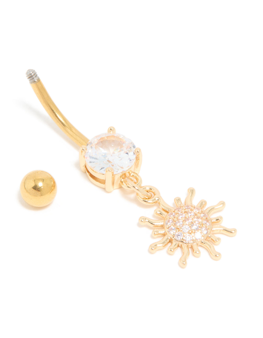 Gold Plated Surgical Steel Cubic Zirconia Circle & Sun Drop Belly Bar