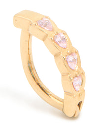 Gold Plated Surgical Steel Diamante Curved Bezel Heart Belly Ring - link has visual effect only