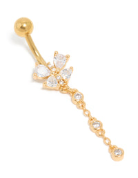 Gold Plated Surgical Steel Cubic Zirconia Bezel Set Drop Belly Bar - link has visual effect only