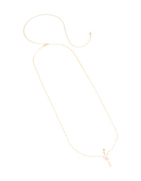 Gold Plated Surgical Steel Pink Cubic Zirconia Butterfly Belly Bar & Chain - link has visual effect only