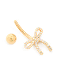 Gold Plated Surgical Steel Cubic Zirconia Pavé Bow Belly Bar - link has visual effect only