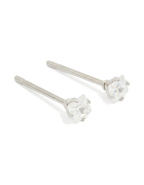 Waterproof Stainless Steel Prism Cubic Zirconia Stud Earrings