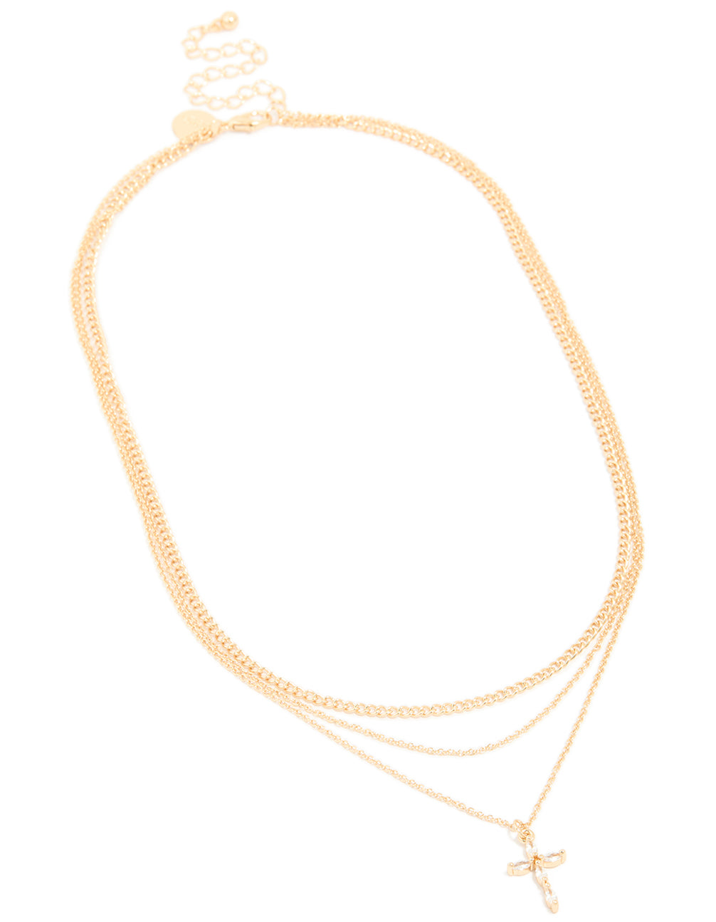 Gold Cubic Zirconia Cross & Chain Layered Necklace