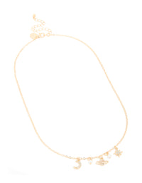 Gold Pearl Diamante Celestial Charm Necklace - link has visual effect only