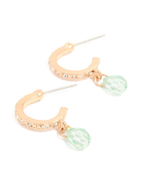 Gold Diamante & Green Beaded Drop Open Hoop Earrings - link has visual effect only