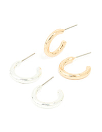 Mixed Metal Smooth Medium Hoop Earrings 2-Pack - link has visual effect only