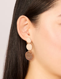 Gold Molten & Brown Stone Round Drop Earrings - link has visual effect only