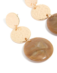Gold Molten & Brown Stone Round Drop Earrings - link has visual effect only