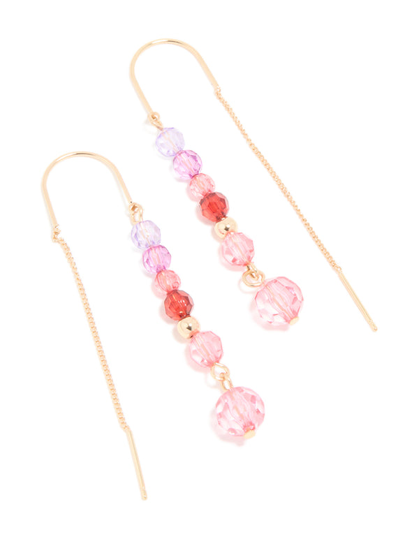 Gold Pink Purple & Red Beaded Chain Drop Earrings
