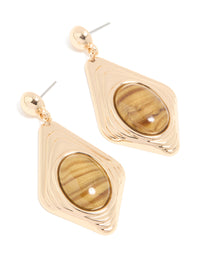 Gold Brown Stone Ripple Rhombus Drop Earrings - link has visual effect only