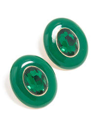 Gold Green Diamante Vintage Circle Border Stud Earrings - link has visual effect only