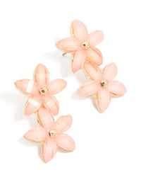 Shiny Gold Double Pink Flower Drop Earrings - link has visual effect only
