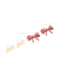 Gold Textured & Red Bow 2-Pack Earrings - link has visual effect only