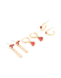 Gold Red Diamante Chain & Huggie Earrings 3-Pack - link has visual effect only