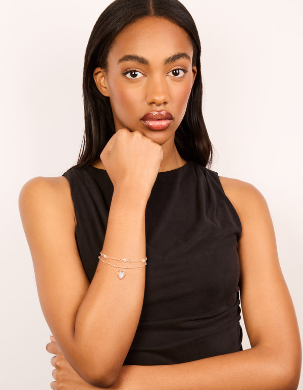 Gold Diamante Heart & Circle Charm Bracelets 2-Pack