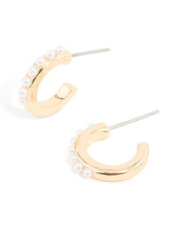 Gold Pearl Huggie Earrings - link has visual effect only