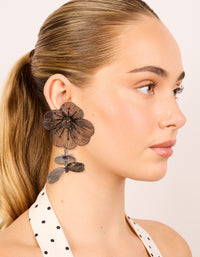 Brown Coated Metal Multi Lazer Cut Flower Drop Earrings - link has visual effect only