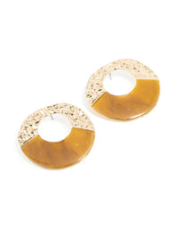 Gold & Orange Acrylic Textured Rounded Drop Earrings - link has visual effect only