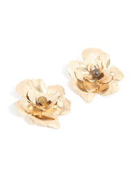 Worn Gold Tigers Eye Bead Statement Stud Earrings - link has visual effect only