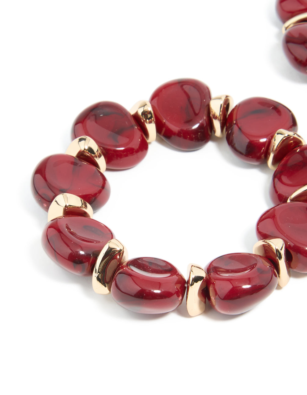 Red Acrylic & Gold Beaded Stretch Bracelets 2-Pack
