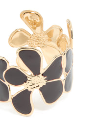 Gold Black Multi Floral Wrist Cuff - link has visual effect only